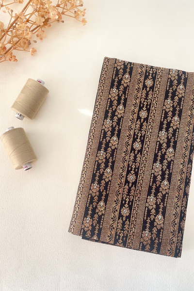 AMYRA Black Handloom Pure Katan Silk Gold Zari Brocade Banarasi Fabric