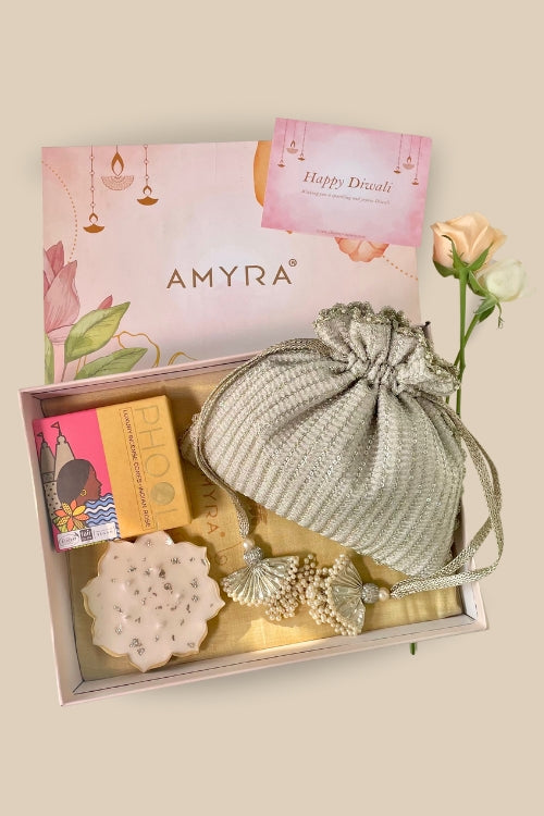 AMYRA Gift hamper - Tara champagne potli - Aroma & Urli box