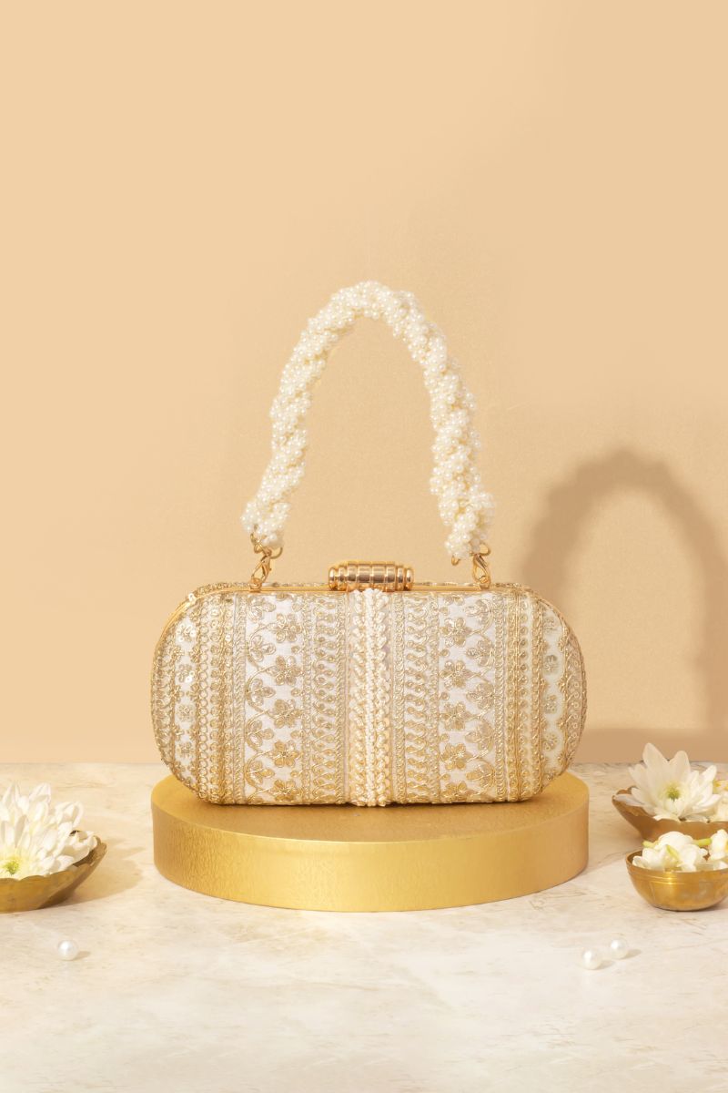 Naaz Embroidered Capsule Clutch Off-White - Main Image