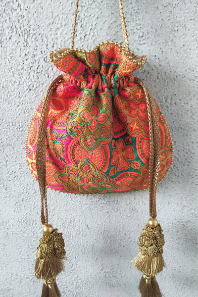 AMYRA Amna Embroidered Potli bag - Orange