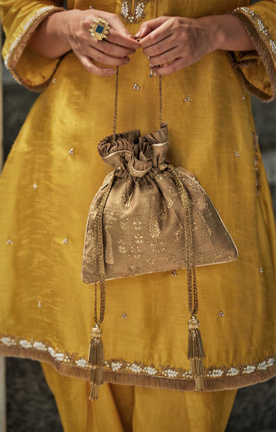 AMYRA Arbre Silk Potli bag - dull gold