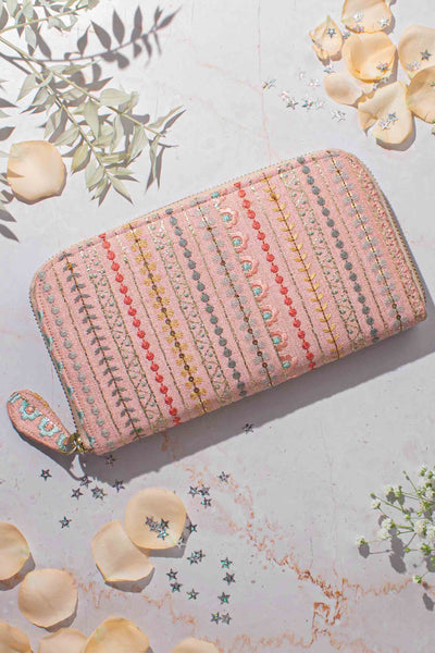 AMYRA Linea Embroidered Wallet - Peach