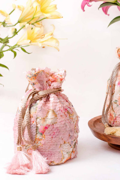 AMYRA Tia Sequin Potli bag - Baby Pink