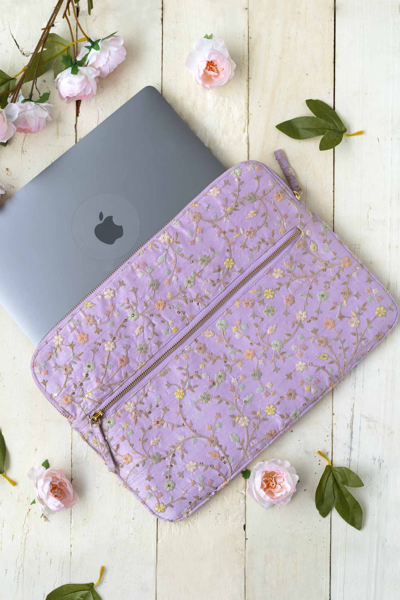 AMYRA Blossom Laptop Sleeve - Purple (Upto 14 inch)