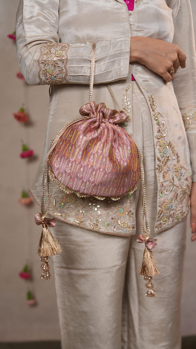 Titli Pure Banarasi Silk Potli - Mauve
