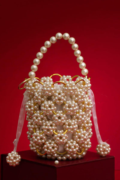 Leila Offwhite Pearl Ring Bucket Bag