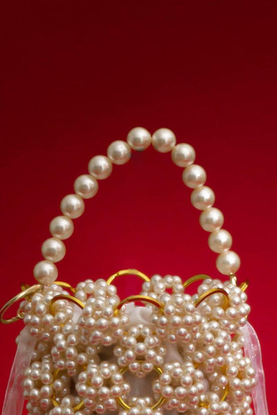 Leila Offwhite Pearl Ring Bucket Bag