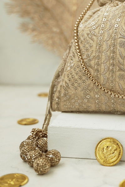Mirai Embroidered Potli - Gold