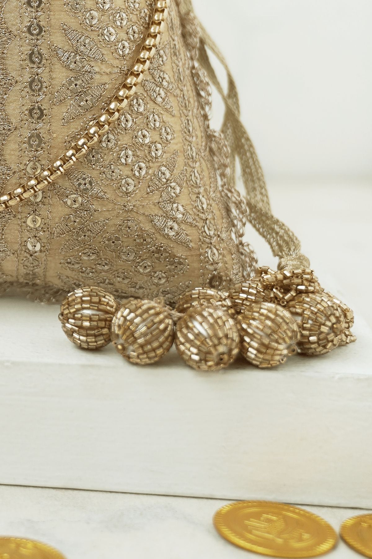 Mirai Embroidered Potli - Gold