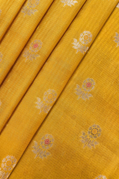 Bahaar Handloom Pure Katan silk & Mango Silk Fabric with Pure Gold Water Zari- Yellow
