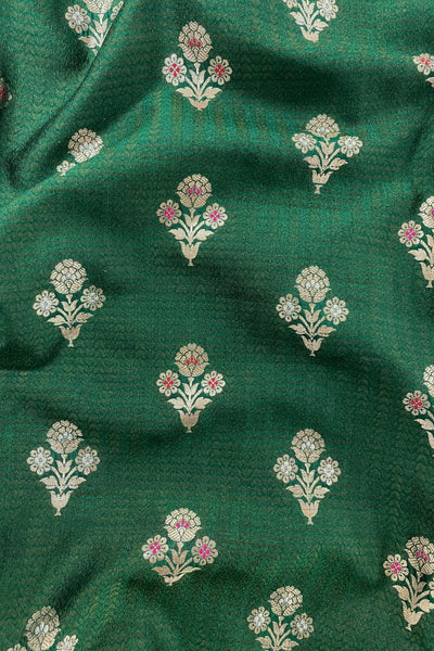 Bahaar Handloom Pure Katan silk & Mango Silk Fabric with Pure Gold Water Zari- Dark Green