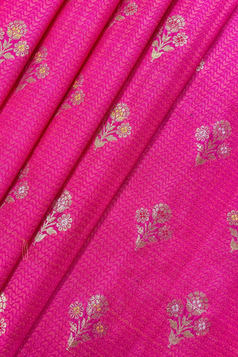 Bahaar Handloom Pure Katan silk & Mango Silk Fabric with Pure Gold Water Zari- Pink
