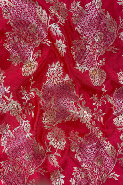 Simar Handloom Pure Katan silk & Mango Silk Fabric with Pure Gold Water Zari- Red