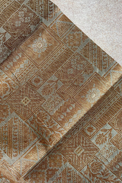 Grey Handloom Pure Katan Silk Gold Zari Brocade Banarasi Fabric