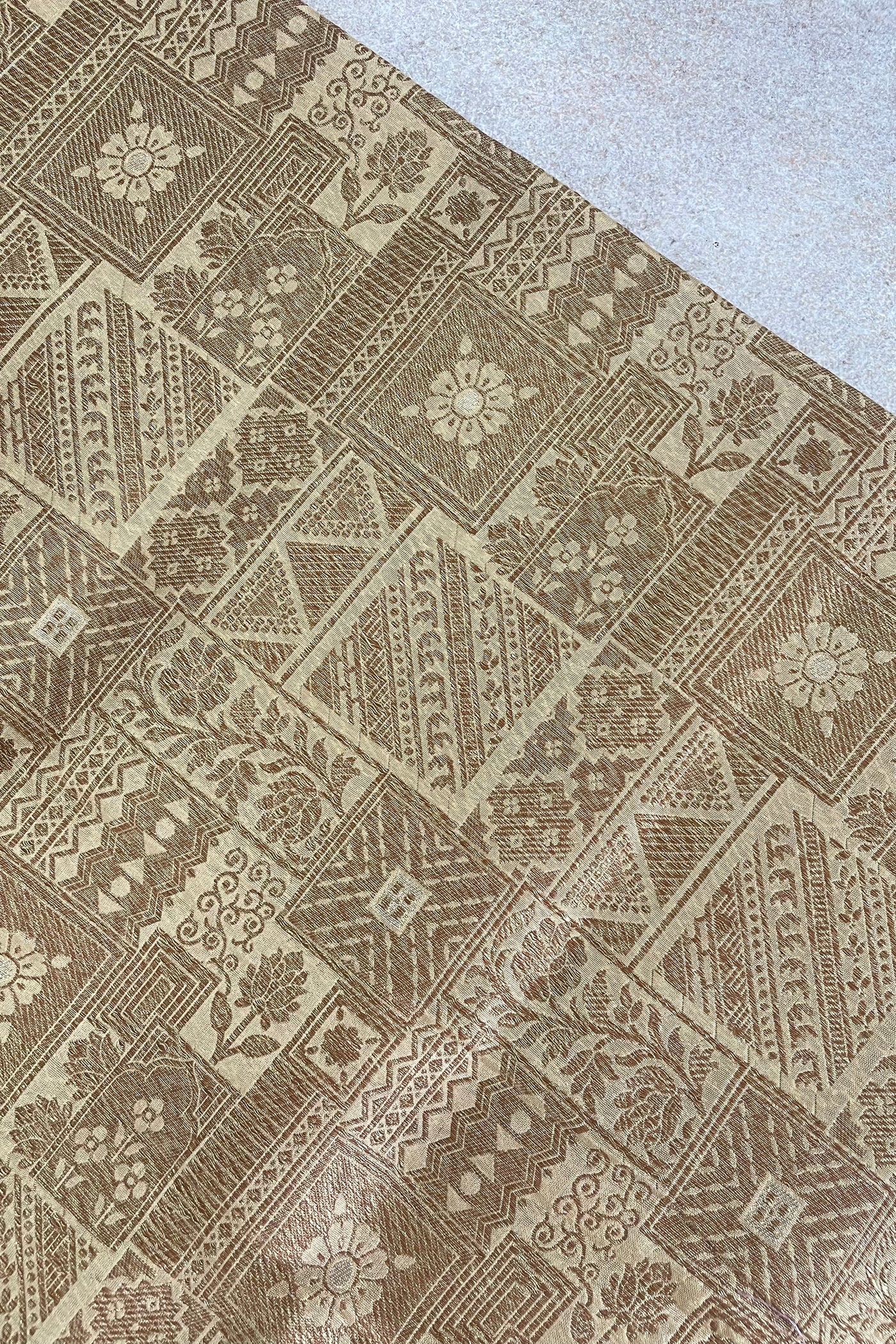 Beige Handloom Pure Katan Silk Gold Zari Brocade Banarasi Fabric