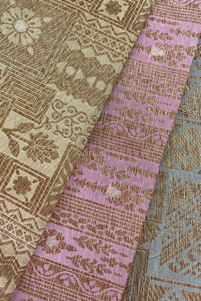 Mauve Handloom Pure Katan Silk Gold Zari Brocade Banarasi Fabric