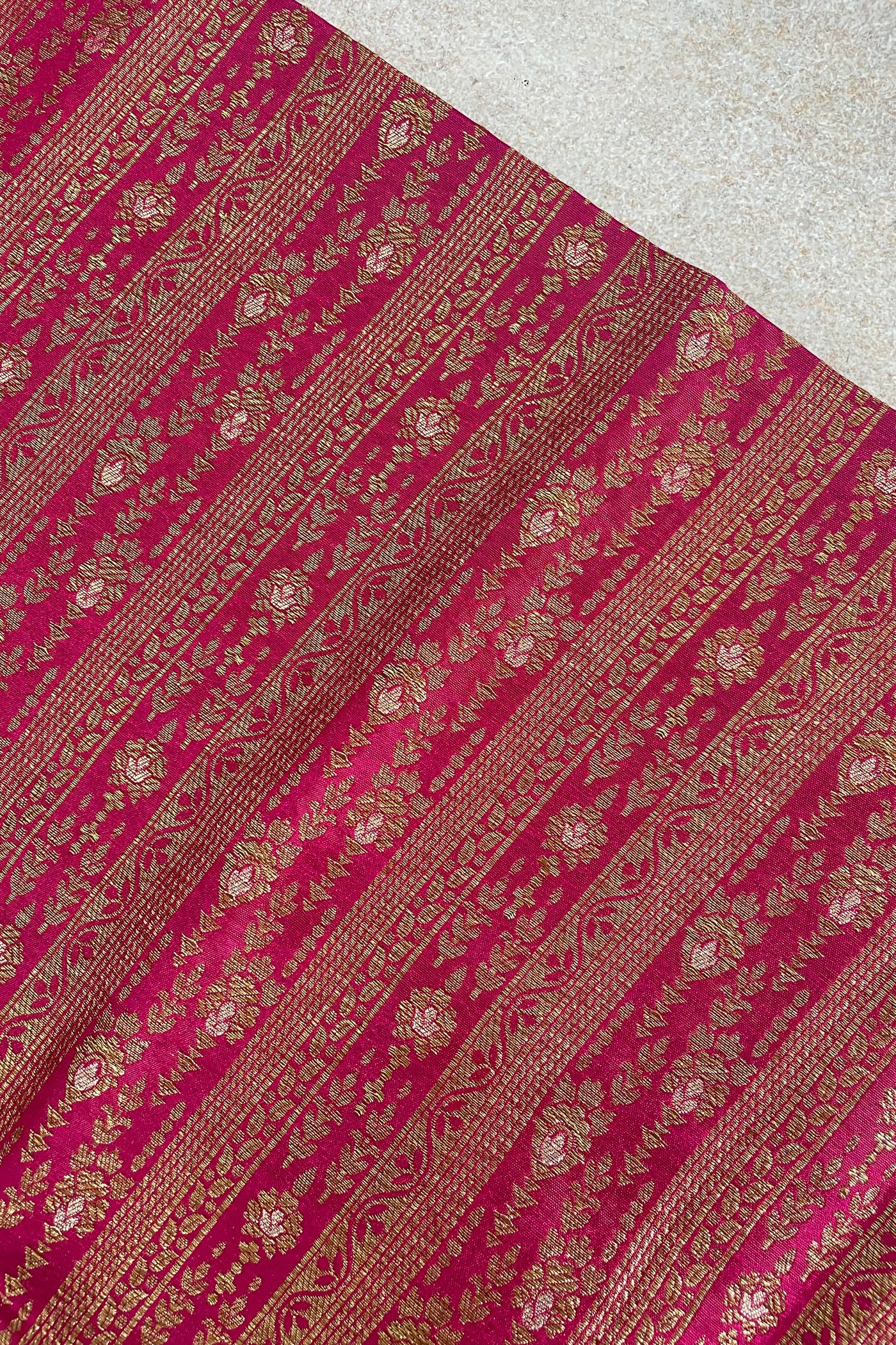 Pink Handloom Pure Katan Silk Gold Zari Brocade Banarasi Fabric