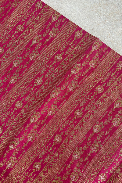 Pink Handloom Pure Katan Silk Gold Zari Brocade Banarasi Fabric