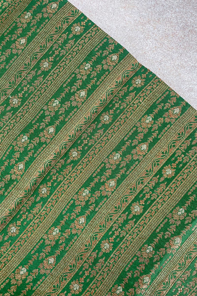 Dark Green Handloom Pure Katan Silk Gold Zari Brocade Banarasi Fabric