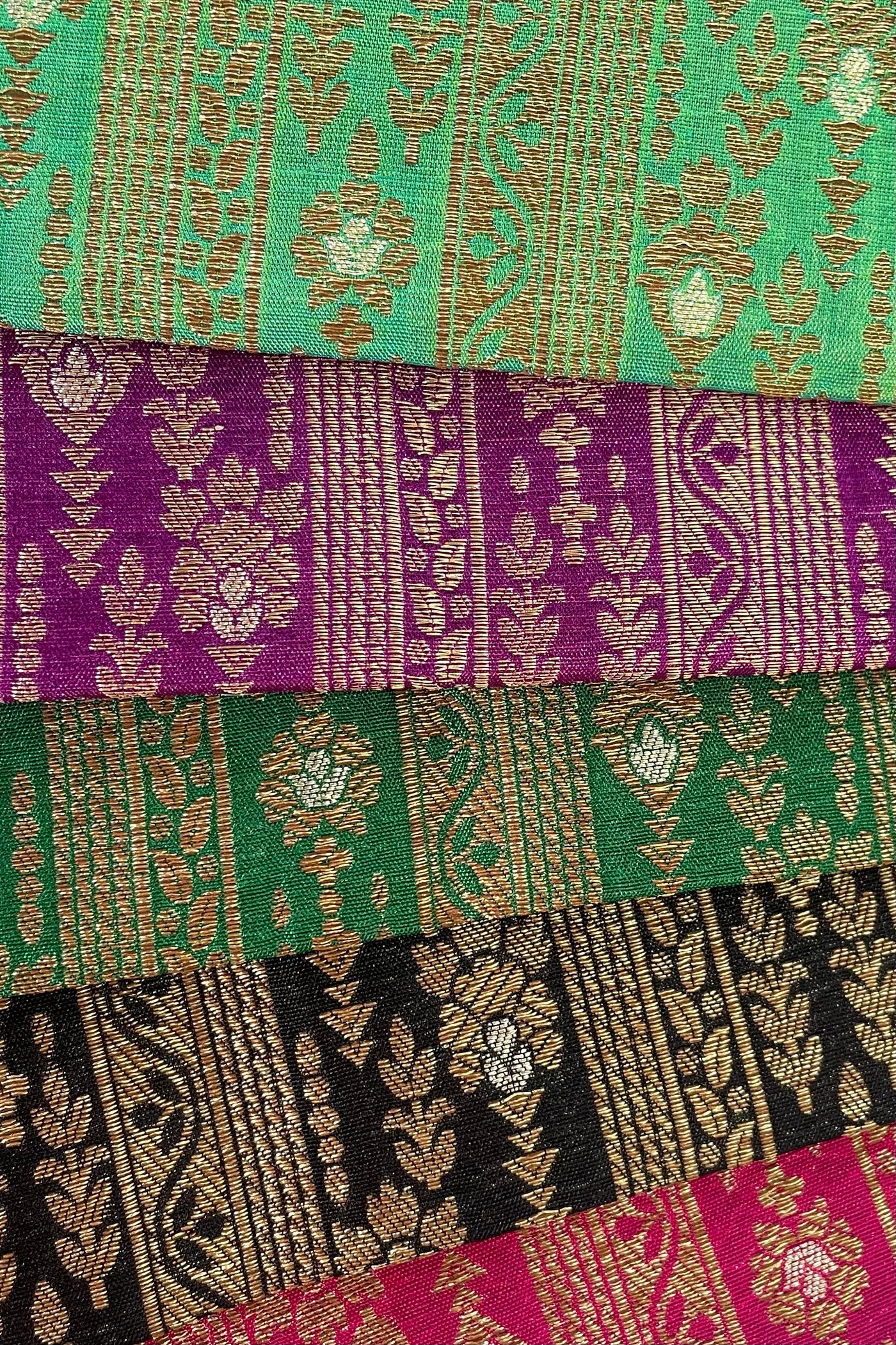Dark Green Handloom Pure Katan Silk Gold Zari Brocade Banarasi Fabric