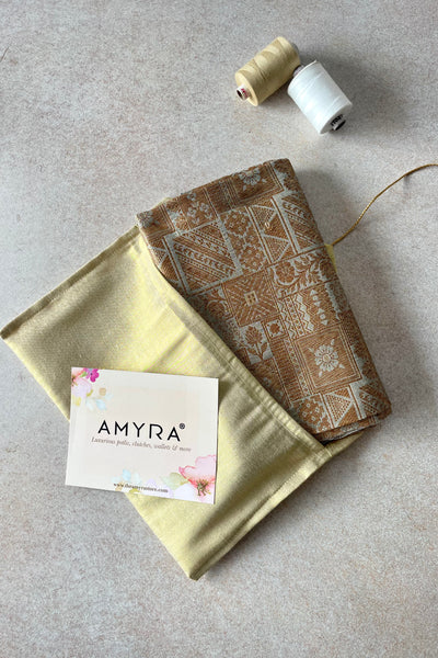 Grey Handloom Pure Katan Silk Gold Zari Brocade Banarasi Fabric
