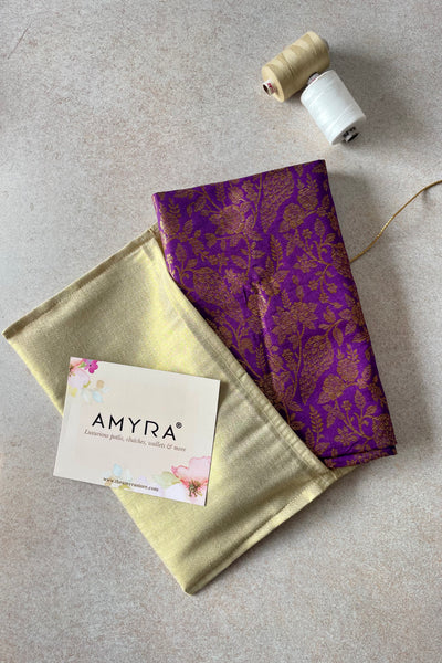 Purple Floral Handloom Pure Katan Silk Gold Zari Brocade Banarasi Fabric