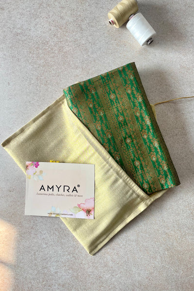 Dark Green Handloom Pure Katan Silk Gold Zari Brocade Banarasi Fabric
