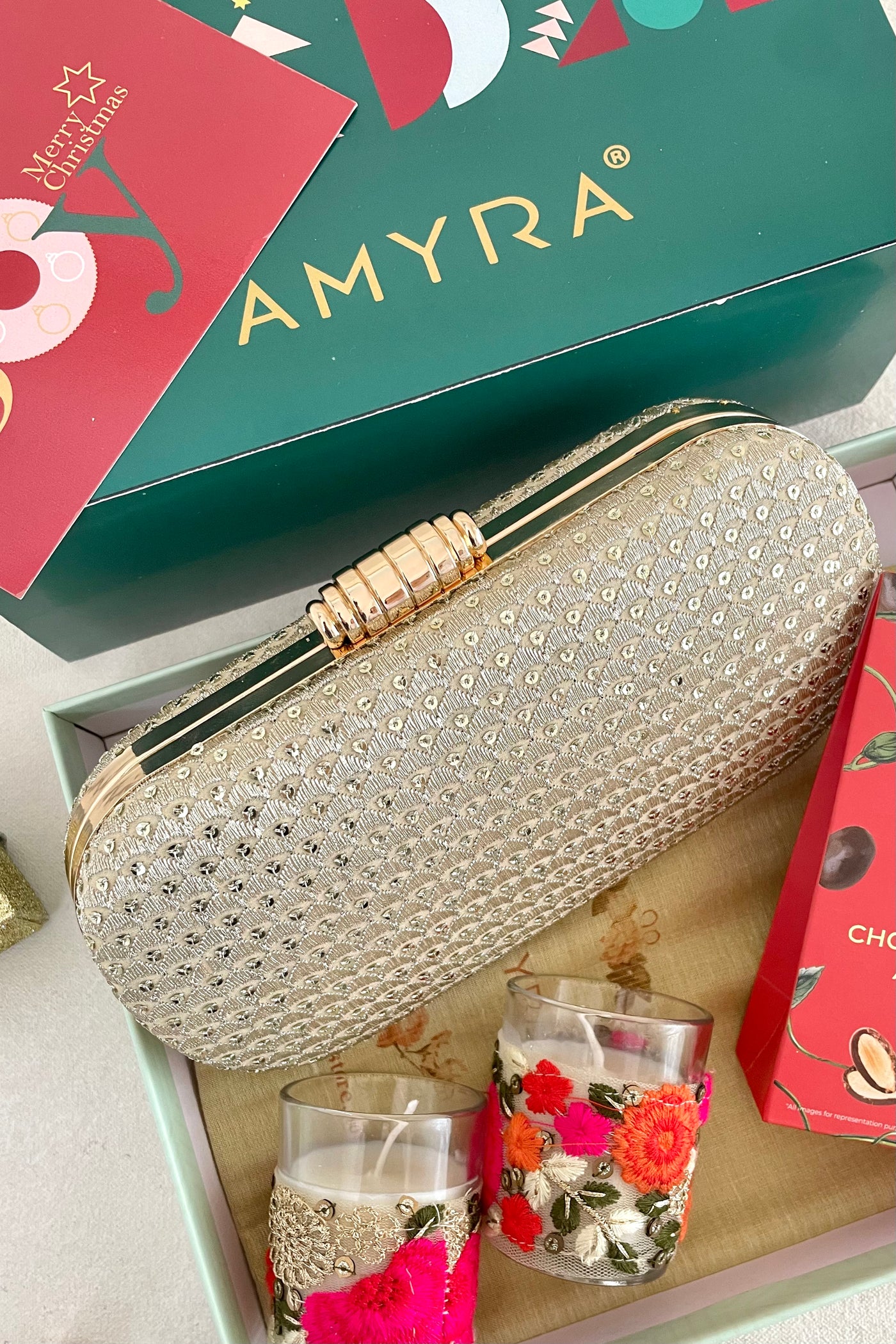 Christmas Hamper - Champagne Clutch - Floral Candle & Gourmet Box