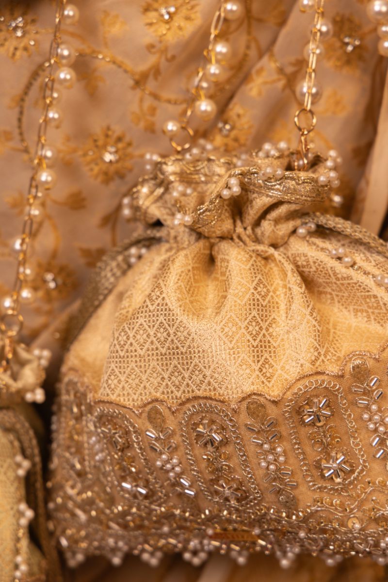 Geet Brocade Embellished Potli - Peach