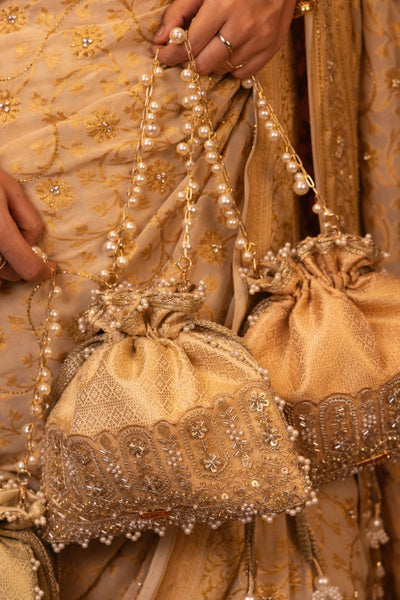 Geet Brocade Embellished Potli - Peach