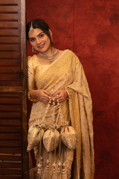 Geet Brocade Embellished Potli - Peach