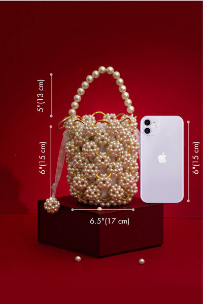 Leila Offwhite Pearl Ring Bucket Bag