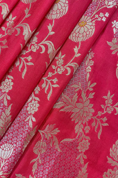Simar Handloom Pure Katan silk & Mango Silk Fabric with Pure Gold Water Zari- Red