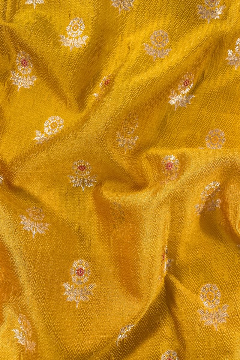 Bahaar Handloom Pure Katan silk & Mango Silk Fabric with Pure Gold Water Zari- Yellow