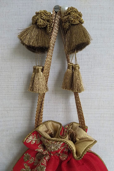 Red Embroidered Silk Potli