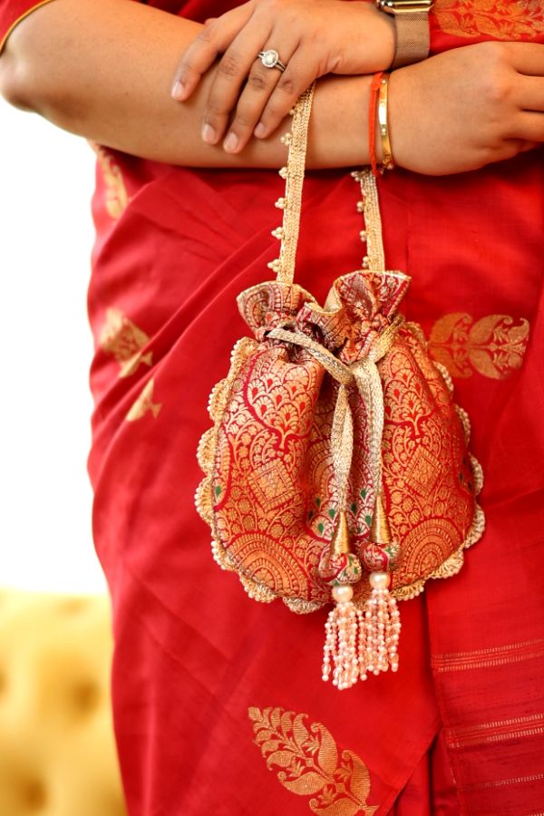 Kashi Pure Banarasi Silk Potli - Dark Pink