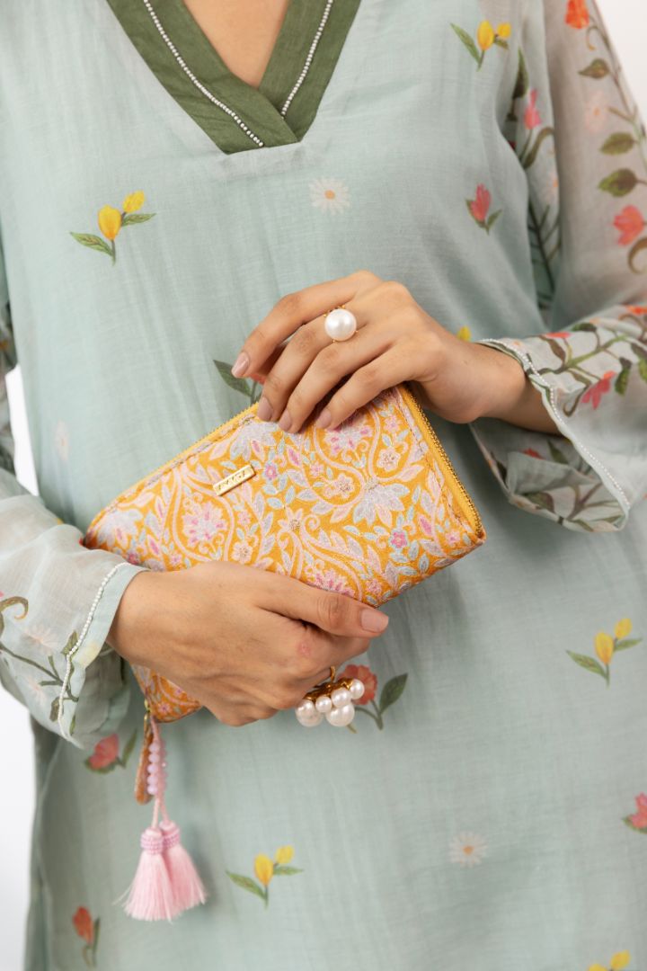 Nyraa Embroidered Wallet - Mustard