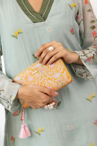Nyraa Embroidered Wallet - Mustard