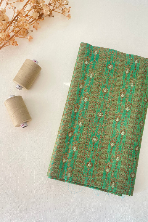 AMYRA Sea Green Handloom Pure Katan Silk Gold Zari Brocade Banarasi Fabric