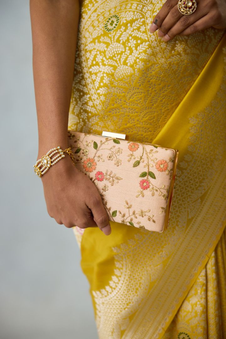 Floral Creeper Box Clutch - Peach