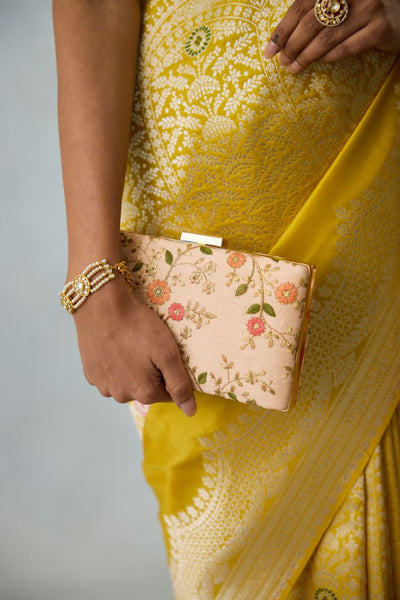 Floral Creeper Box Clutch - Peach