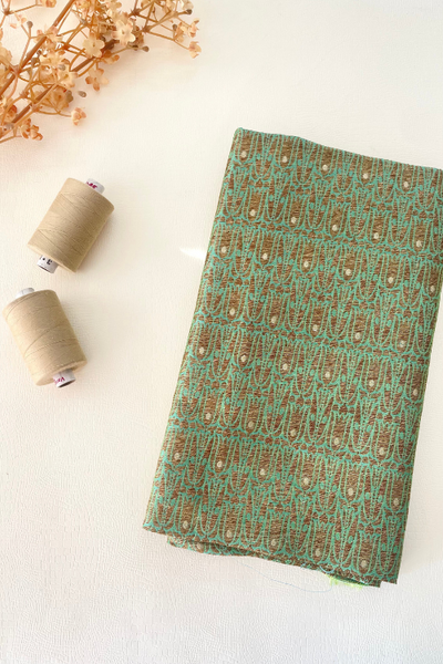 AMYRA Aqua Green Handloom Pure Katan Silk Gold Zari Brocade Banarasi Fabric