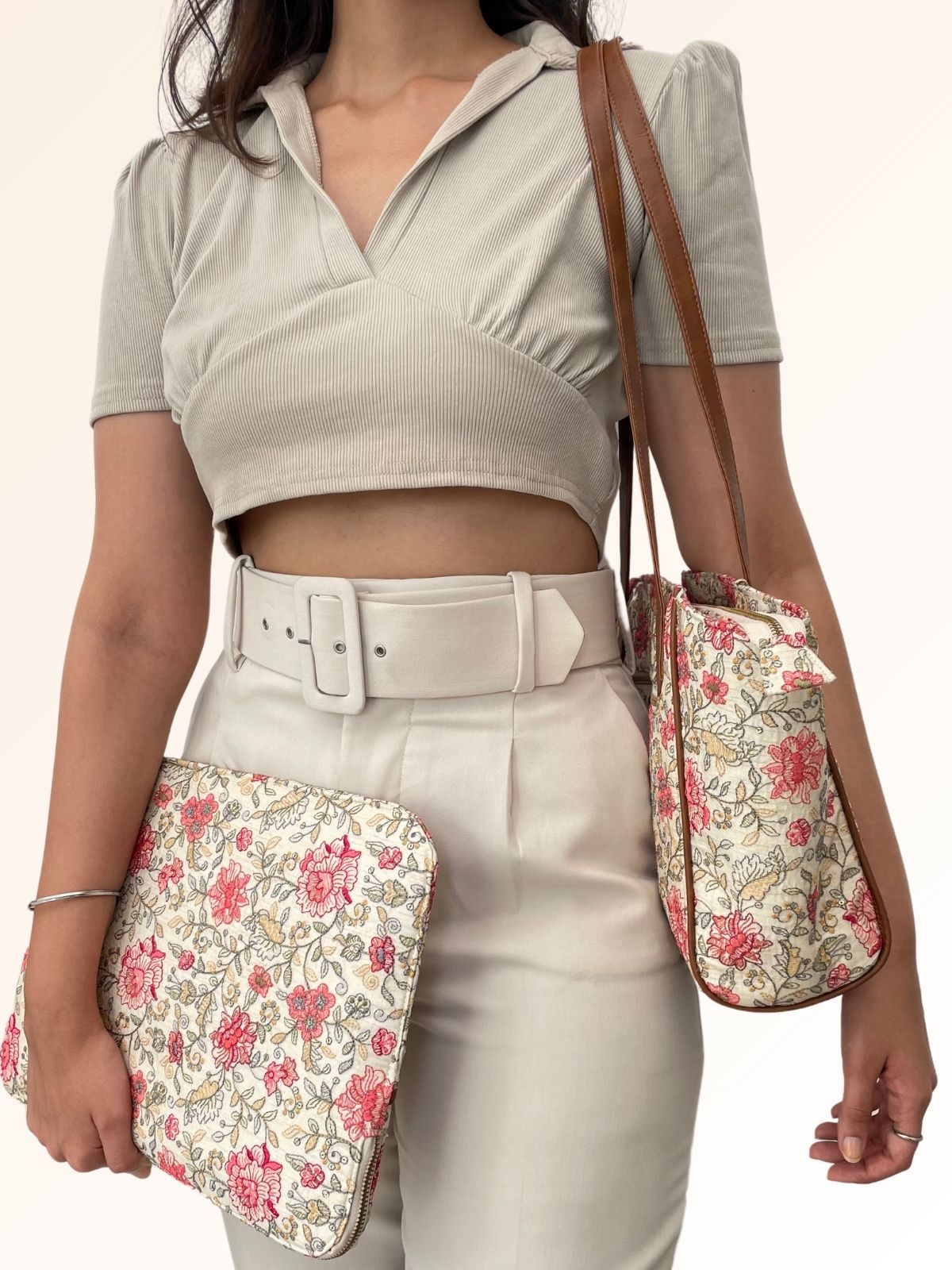 Ivy floral embroidered Tote bag