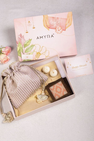 Diwali Hamper - Tara light lilac potli - Home and Candle Box