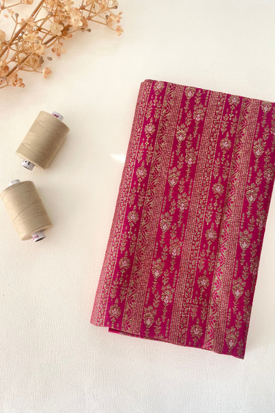 AMYRA Pink Handloom Pure Katan Silk Gold Zari Brocade Banarasi Fabric