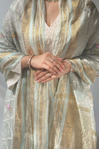 Aarani Crushed Tissue Embroidered Dupatta - Mint