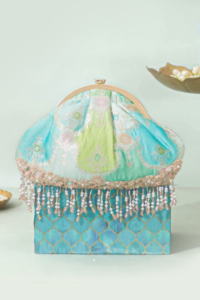 Abstract Art Banarasi Vintage Purse - Blue
