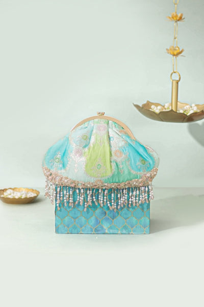 Abstract Art Banarasi Vintage Purse - Blue