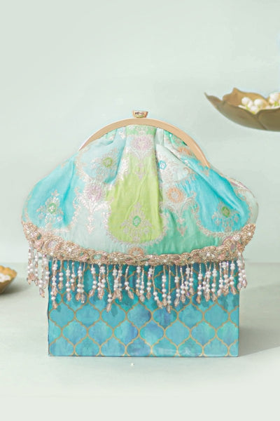 Abstract Art Banarasi Vintage Purse - Blue