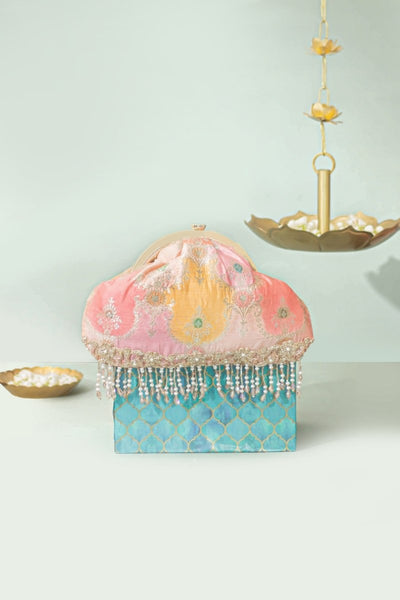 Abstract Art Banarasi Vintage Purse - Peach